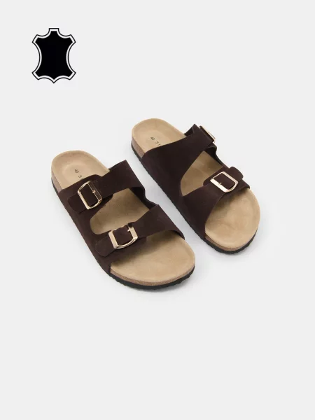 Кожаные шлепанцы Sinsay с ремешками коричневые