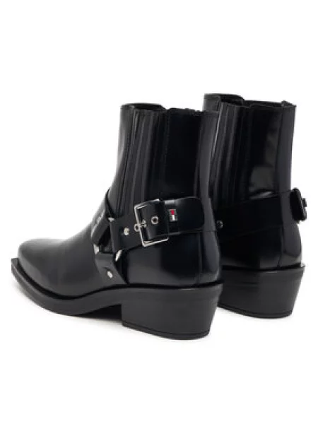 Tommy Jeans Bokacsizma Tjw Buckle Leather Cowboy Boots fekete