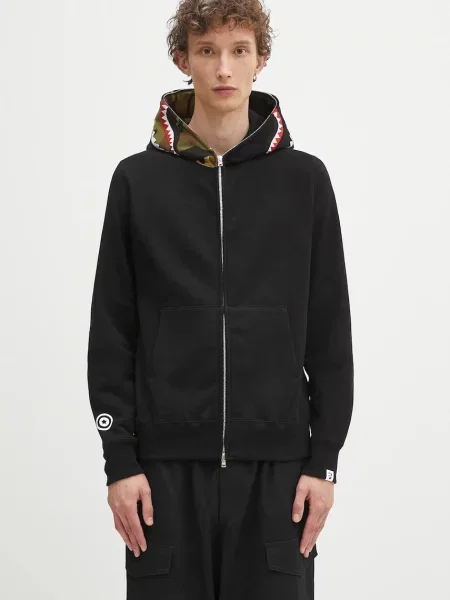 A Bathing Ape hanorac de shark cu glugă cu imprimeu negru