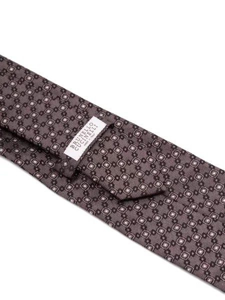 Cravată Brunello Cucinelli cu imprimeu geometric maro