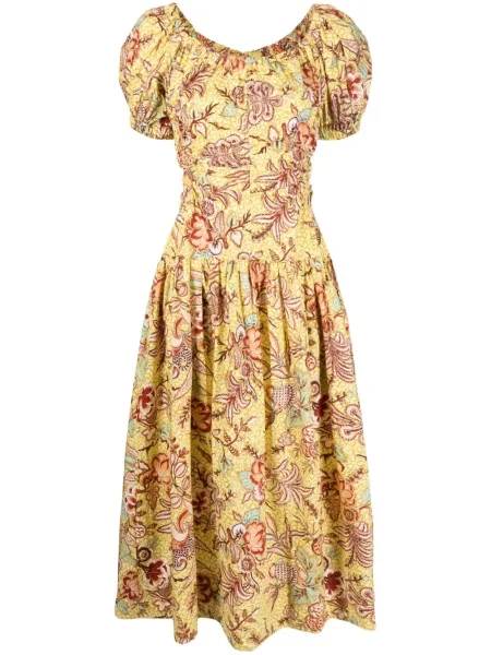 Rochie midi Ulla Johnson cu model floral cu imagine până la genunchi galben