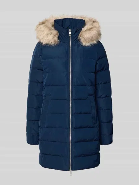 Płaszcz puchowy o kroju slim fit z odpinanym obszyciem z imitacji futra Tommy Hilfiger granatowe