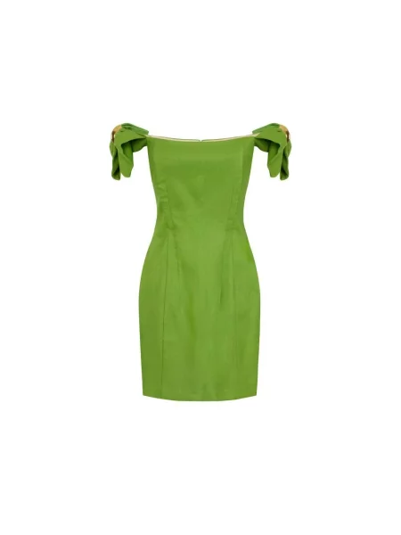 Lniana sukienka mini Elisabetta Franchi zielona