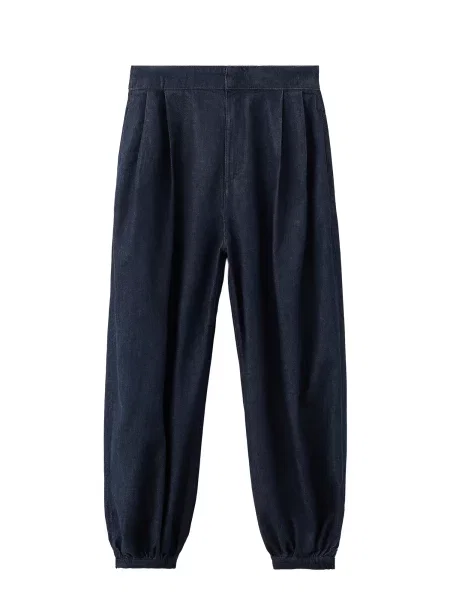 MANGO Pantaloni cu cute Souffle bleumarin