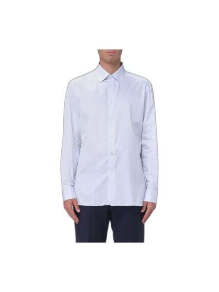 Koszula Zegna w paski z paskiem niebieska