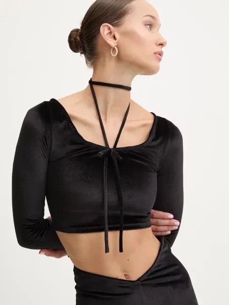 Tricou cu mânecă lungă Fiorucci de catifea negru