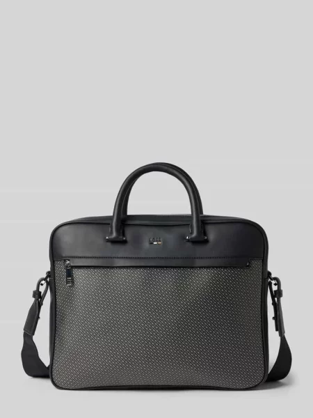 Torba na laptop ze wzorem w monogramem model ‘RAY_MN_S’ Boss czarna