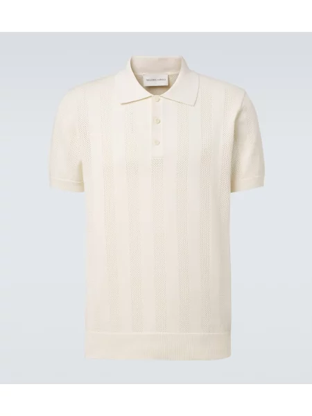 Tricou polo Frescobol Carioca cu dungi din jacard alb