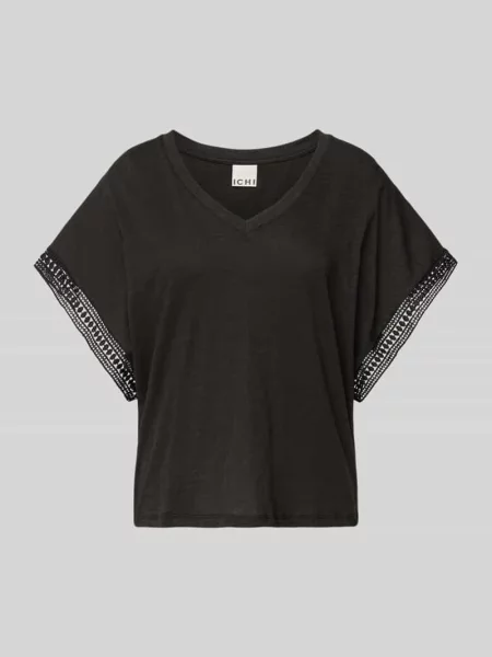 T-shirt z dekoltem w serek model ‘HOLYA’ Ichi czarna