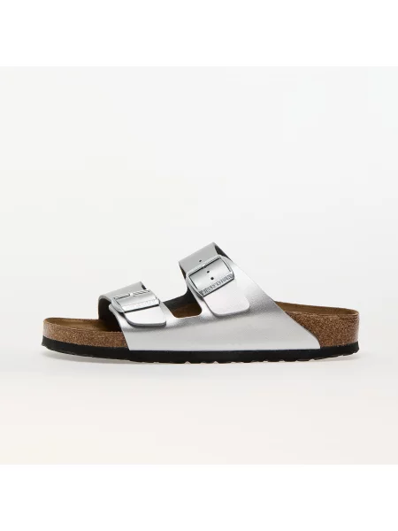 Șlapi Birkenstock din piele argintiu
