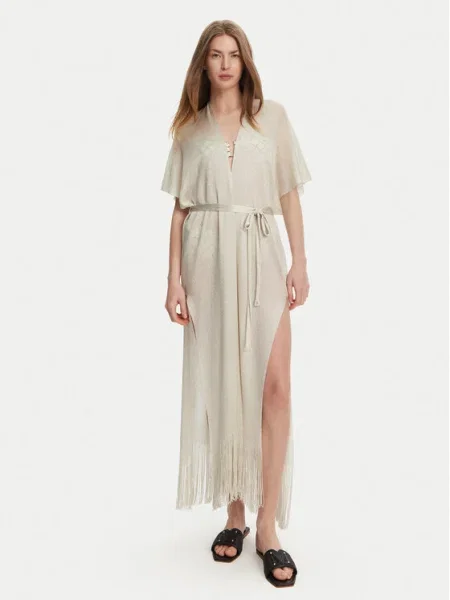 Бански Max Mara Beachwear с ресни бежово