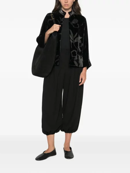 Geacă Why Ci de catifea cu model floral negru