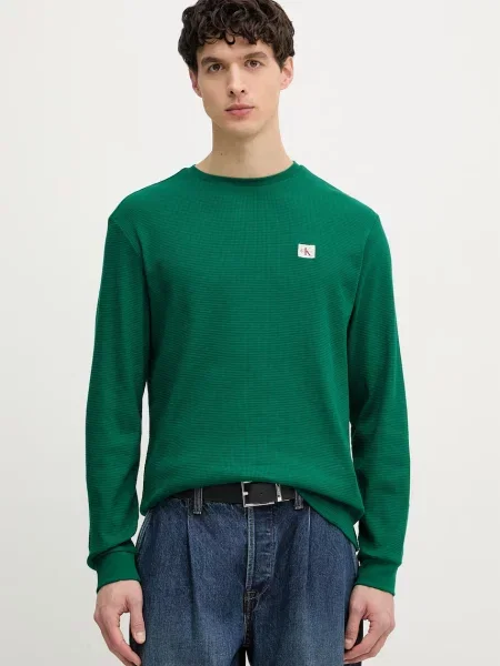 Calvin Klein Jeans tričko s dlouhým rukávem s bavlnou zelené