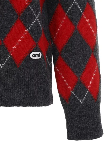 Pulover Ami Paris cu model argyle gri