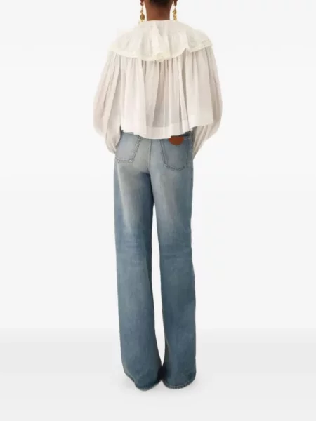 Bluză Chloé cu volane din dantelă alb