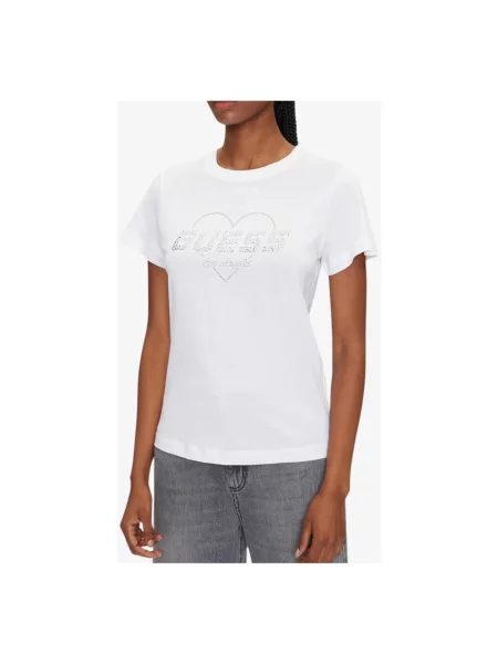 T-shirt z obszyciem kamieniami stras model ‘NARCISO’ Guess Activewear biała