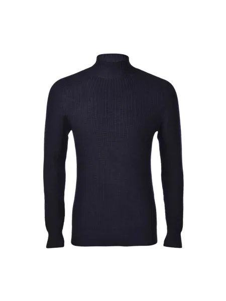 Lniany sweter z golfem Gran Sasso niebieski