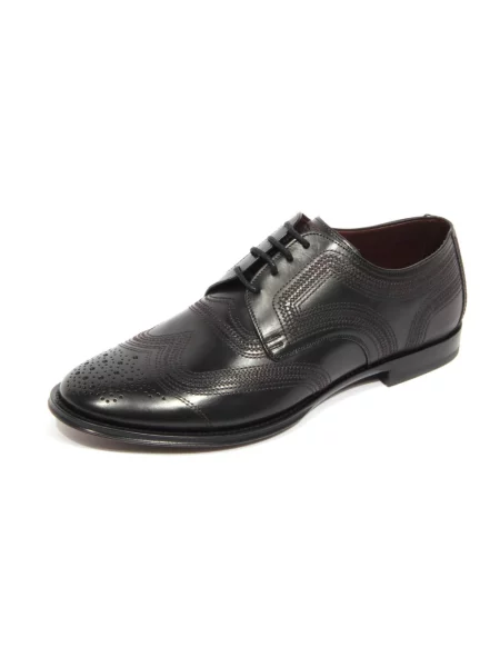 Haftowany oksfordy Dolce And Gabbana skórzany czarny