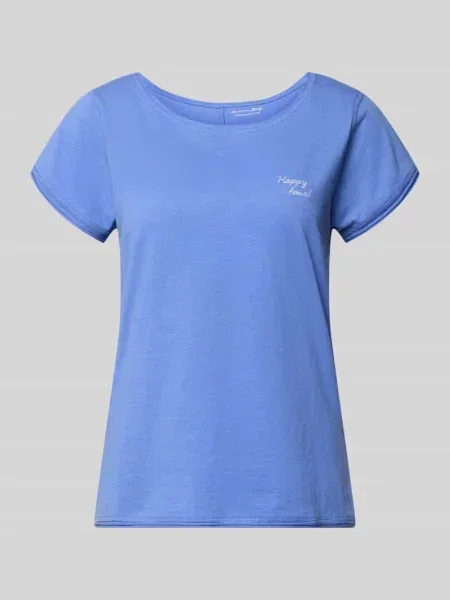 T-shirt z haftem i okrągłym dekoltem Christian Berg Woman niebieska