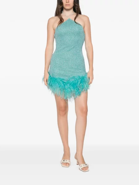 Rochie mini Oseree cu pene albastru