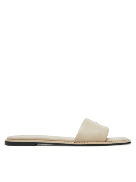 Calvin Klein Чехли Flat Sandal Square Hf Lth бежов