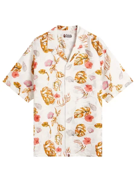 A Bathing Ape koszula z dodatkiem jedwabiu Vacation Pattern Open Collar relaxed biały