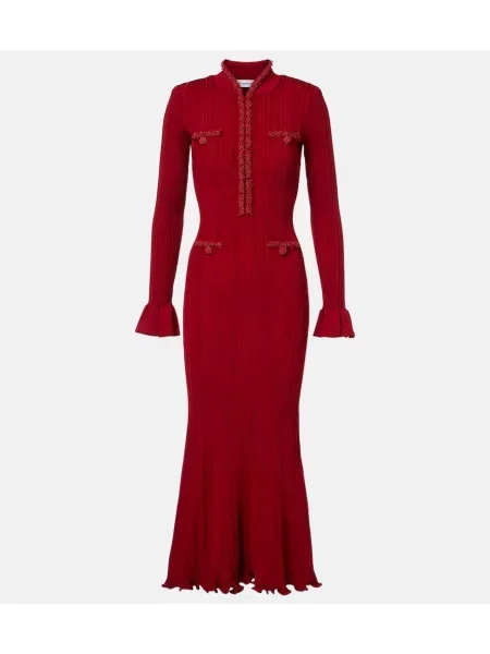 Rochie midi Self-portrait tricotate până la genunchi cu mărgele roșu