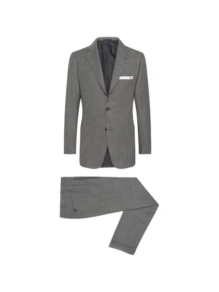 Costum Kiton de lână cu model herringbone gri