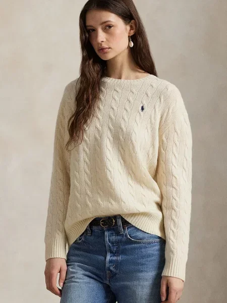 Polo Ralph Lauren sveter dámsky s prímesou kašmíru biela