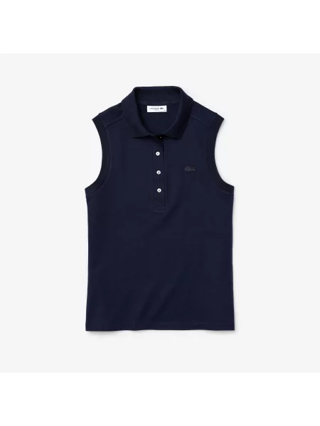 Lacoste Koszulka Polo Z Piki Bez Rękawów granatowa