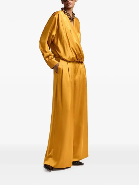 Pantaloni Essentiel Antwerp din satin galben