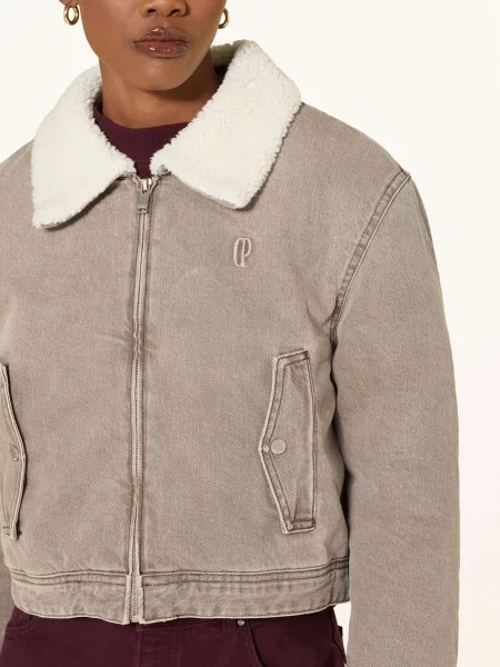 Claudie Pierlot Kurtka Jeansowa Ze Sztucznym Futrem grau szara