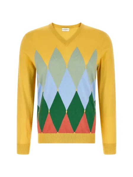 Pulover Ballantyne cu decolteu în V cu model argyle galben