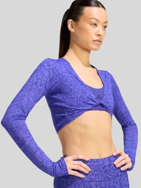 Bluzka z długim rękawem do sportu o kroju slim fit z detalem z logo Adidas fioletowa