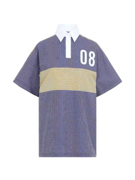 Tricou polo Moschino în carouri cu imagine albastru