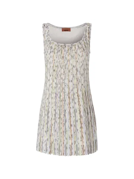 Rochie mini Missoni cu dungi plisată de costum alb