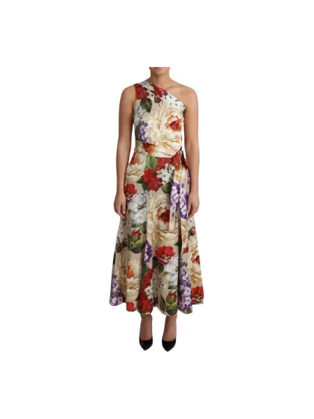 Sukienka Dolce And Gabbana w kwiatki beżowa