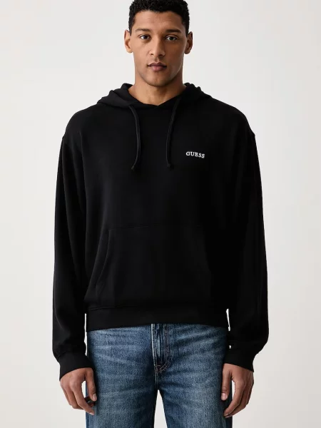 Guess bluza z kapturem z wiskozą MARLON czarna