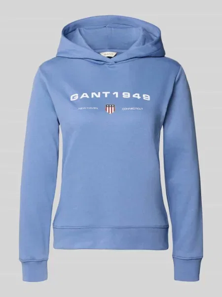 Bluza z kapturem o kroju regular fit z nadrukiem z logo Gant biała
