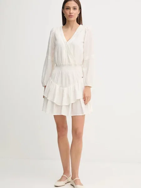 Pepe Jeans sukienka mini rozkloszowana beżowy