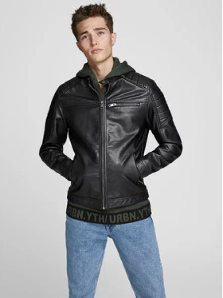 Кожаная куртка Jack&jones черная
