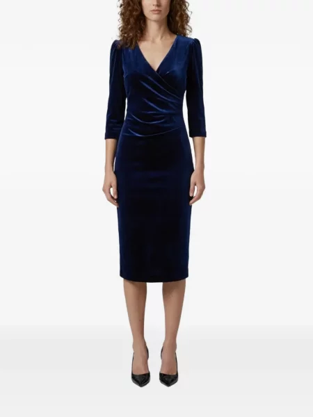 Rochie midi Sutton New York de catifea cu decolteu în V albastru
