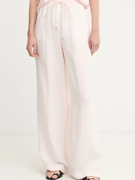 BOSS pantaloni pentru femei cu amestec de in roz