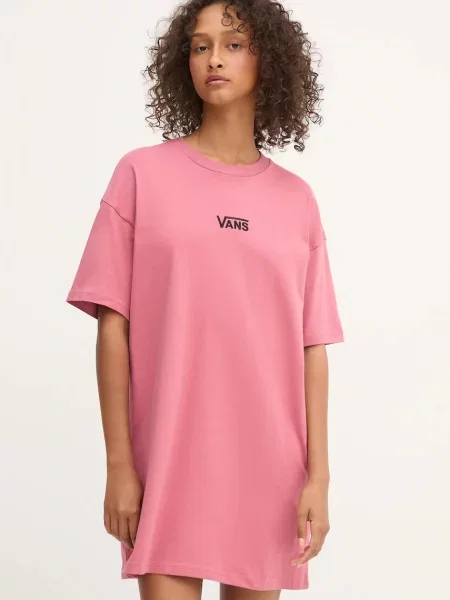 Рокля Vans къса с уголемена кройка розово