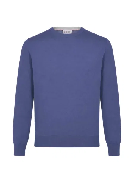 Lung pulover Brunello Cucinelli cu decolteu rotund albastru