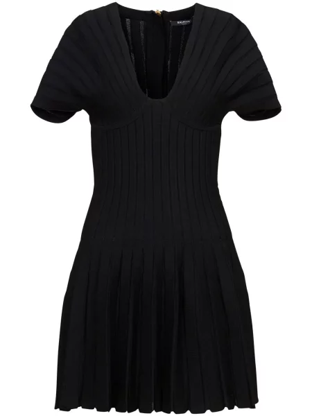 Rochie mini Balmain plasă plisată de costum negru