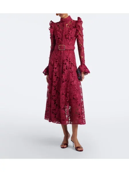 Cu centură rochie midi Leo Lin din dantelă