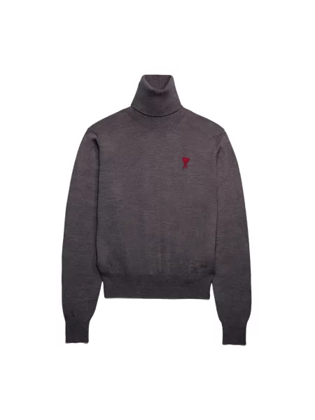 Sweter z golfem Ami Paris wełniany szary