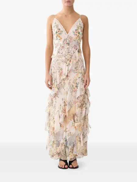 Rochie Camilla cu model floral cu volane de costum