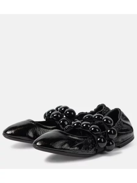 Balerini Alaïa din piele de lac negru